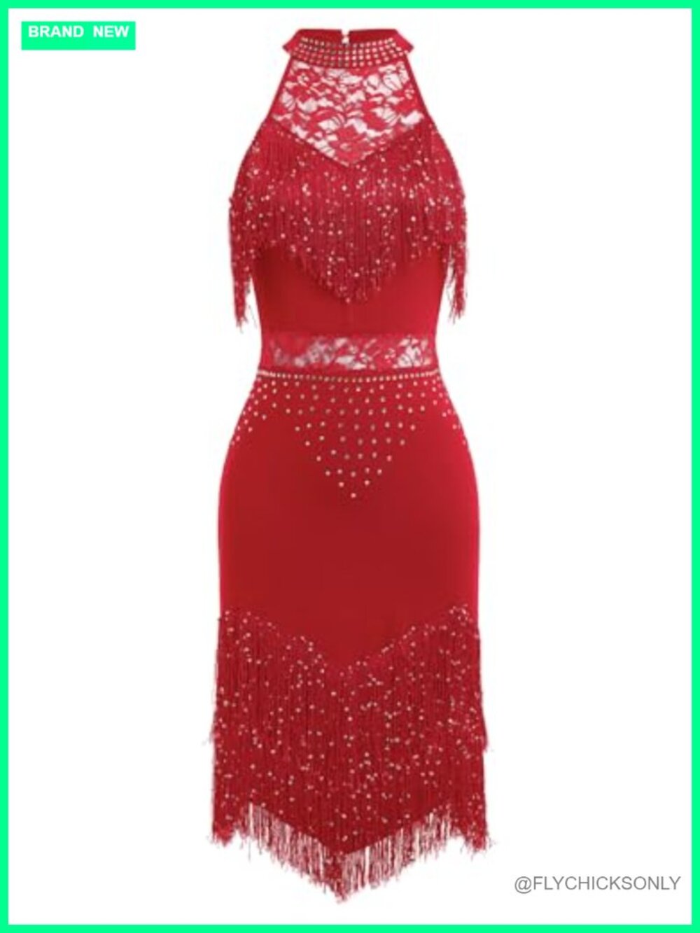 Womens Rhinestone Fringe Dance Dress Halter Sequin Tassel Latin Costume
